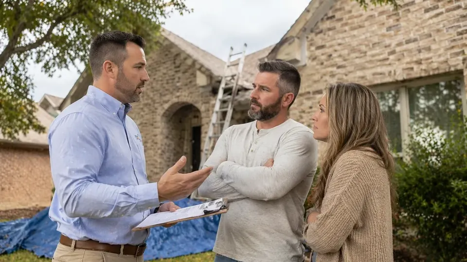 Roof tear-off on a Dallas home revealing damaged decking under old shingles